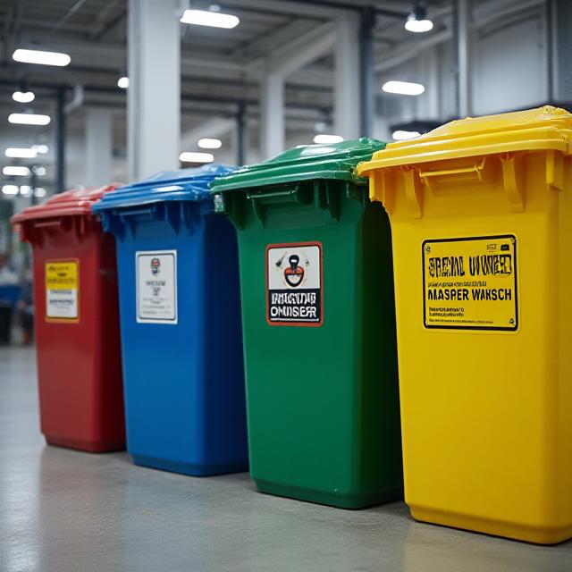 Contenitori per la raccolta differenziata di rifiuti speciali industriali.