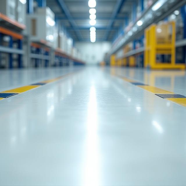 Pavimento industriale lucido e pulito dopo il trattamento.